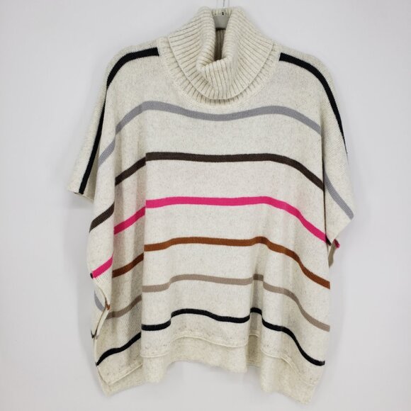 3/$25 LOFT Striped Turtleneck Poncho Sweater XS / S Women's Pullover Cream Pink - Picture 1 of 7